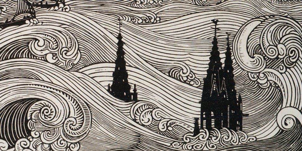 René Quillivic, (1924). La Ville d’Ys, bois gravé, 10,6 × 15 cm, BnF, département Estampes et photographie, SNR-1 QUILLIVIC